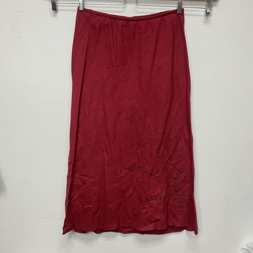 Lane Bryant Maroon Red Maxi Skirt Linen Cottage Eyelet 14/16 Minimalist Country